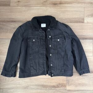 Old Navy Black Sherpa Lined Denim Jacket Boyfriend Large Cozy Trucker